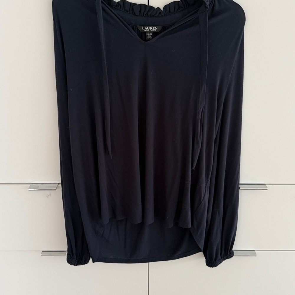 Navy Lauren Ralph Lauren Top with Tie Neck Detail